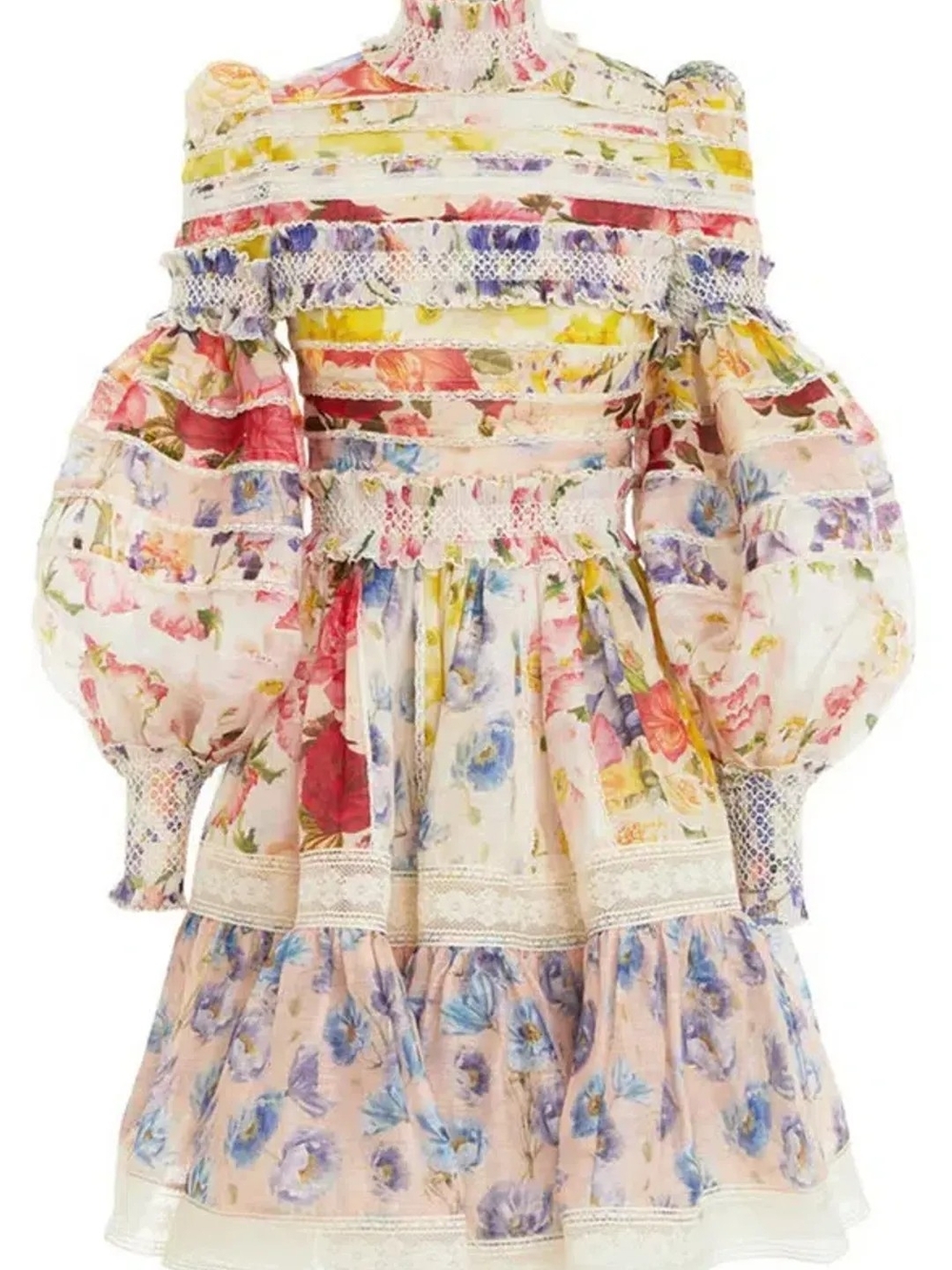 Zimmermann Floral Puff-Sleeve Smocked Dress - Multi